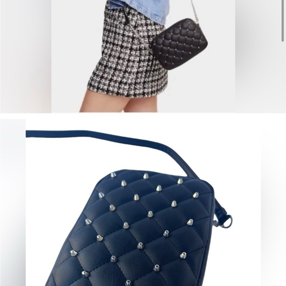 NWT Rebecca Minkoff black faux leather quilted silver studded crossbody purse - Picture 2 of 3